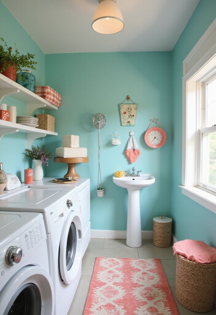 20 Color Schemes for Your Laundry Room That Will Make You Smile Every Time You Enter! (#5 Is So Bright!) - 13. Playful Aqua and Coral