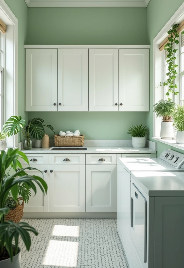 20 Color Schemes for Your Laundry Room That Will Make You Smile Every Time You Enter! (#5 Is So Bright!) - 15. Classic White and Green
