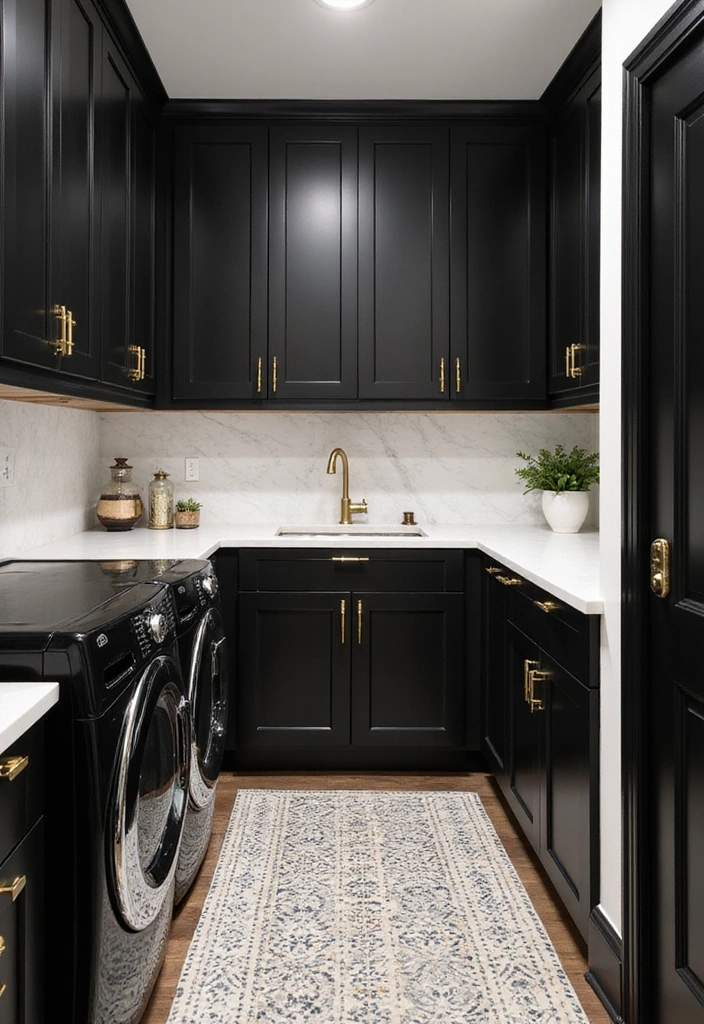 20 Color Schemes for Your Laundry Room That Will Make You Smile Every Time You Enter! (#5 Is So Bright!) - 17. Elegant Black and Gold