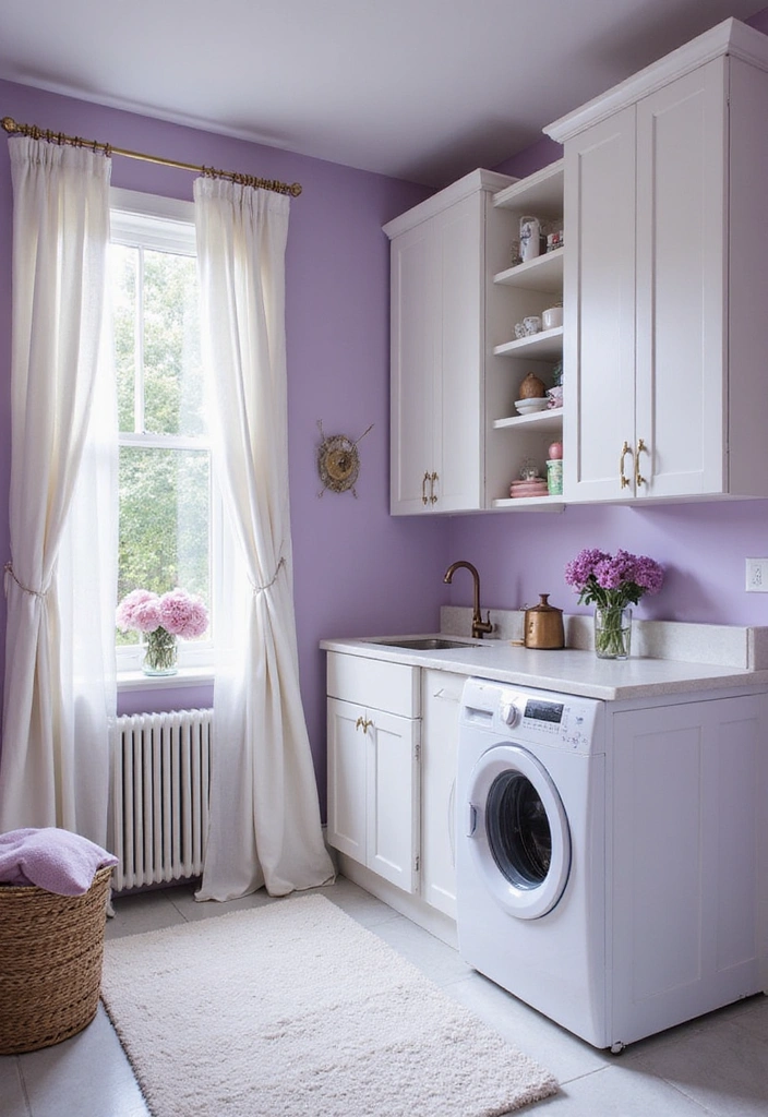 20 Color Schemes for Your Laundry Room That Will Make You Smile Every Time You Enter! (#5 Is So Bright!) - 3. Calming Lavender and White