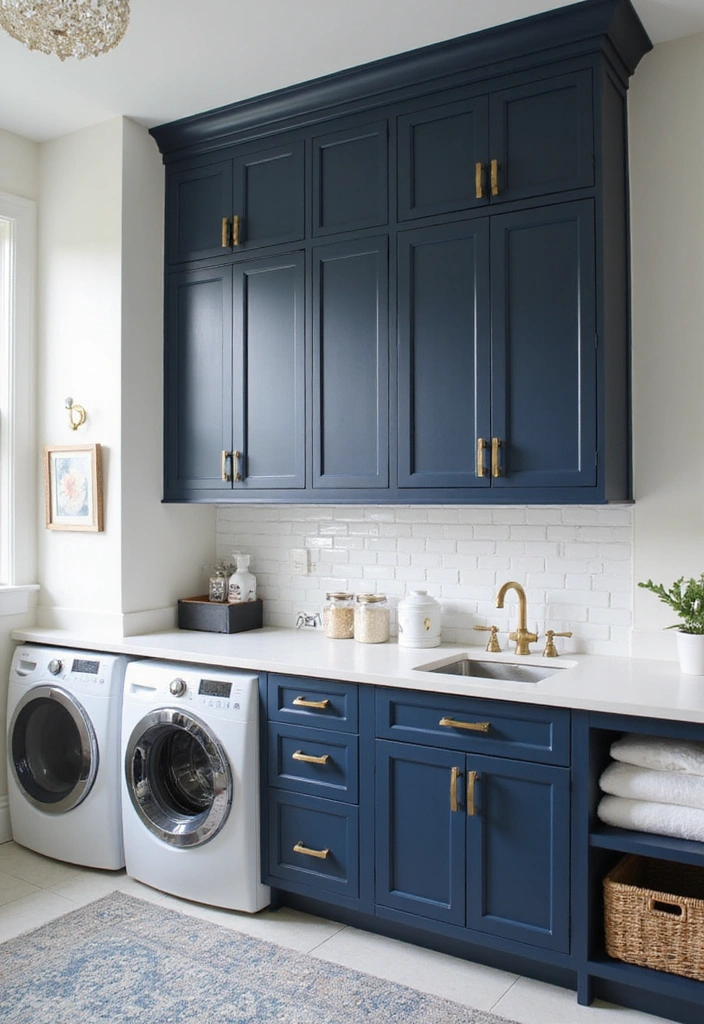 20 Color Schemes for Your Laundry Room That Will Make You Smile Every Time You Enter! (#5 Is So Bright!) - 6. Classic Navy and White