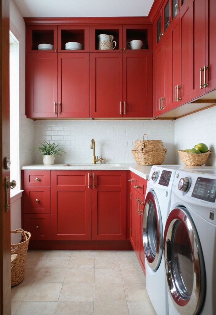 20 Color Schemes for Your Laundry Room That Will Make You Smile Every Time You Enter! (#5 Is So Bright!) - 8. Bold Red and White