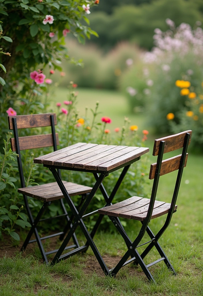 20 Colorful Garden Bistro Set Ideas That Will Brighten Up Your Outdoor Space! - 11. Rustic Vintage Vibes