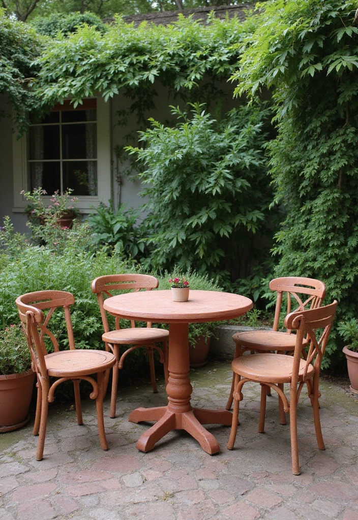 20 Colorful Garden Bistro Set Ideas That Will Brighten Up Your Outdoor Space! - 13. Earthy Terracotta Touch