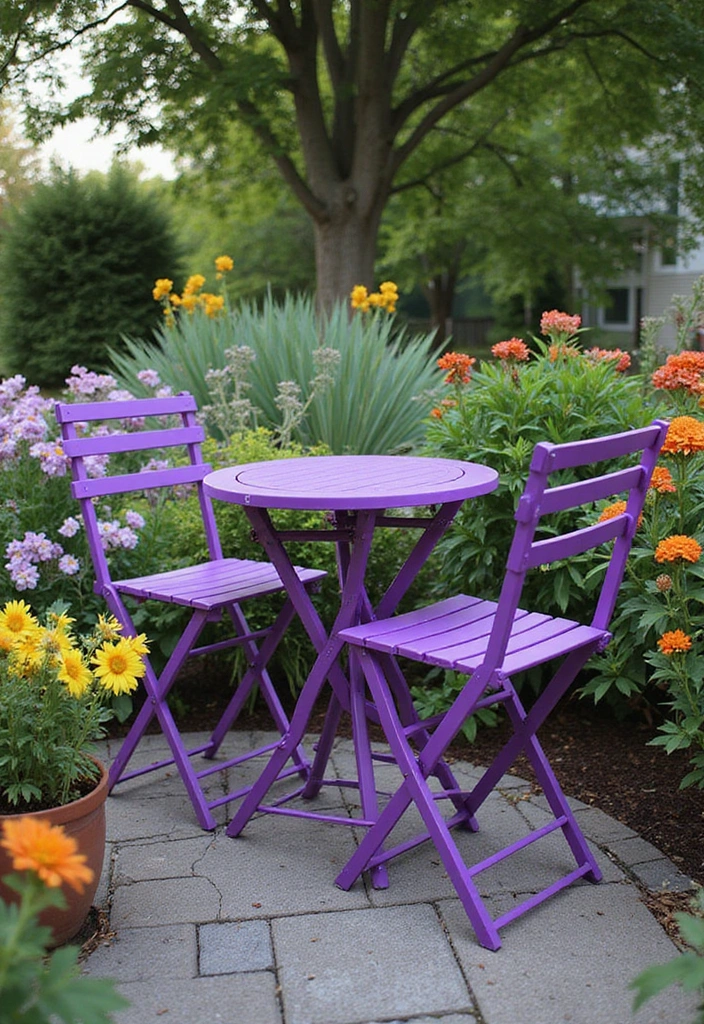 20 Colorful Garden Bistro Set Ideas That Will Brighten Up Your Outdoor Space! - 14. Electric Purple Pop