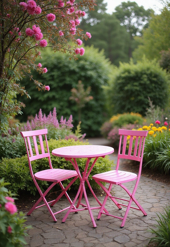 20 Colorful Garden Bistro Set Ideas That Will Brighten Up Your Outdoor Space! - 16. Bright Pink Fun