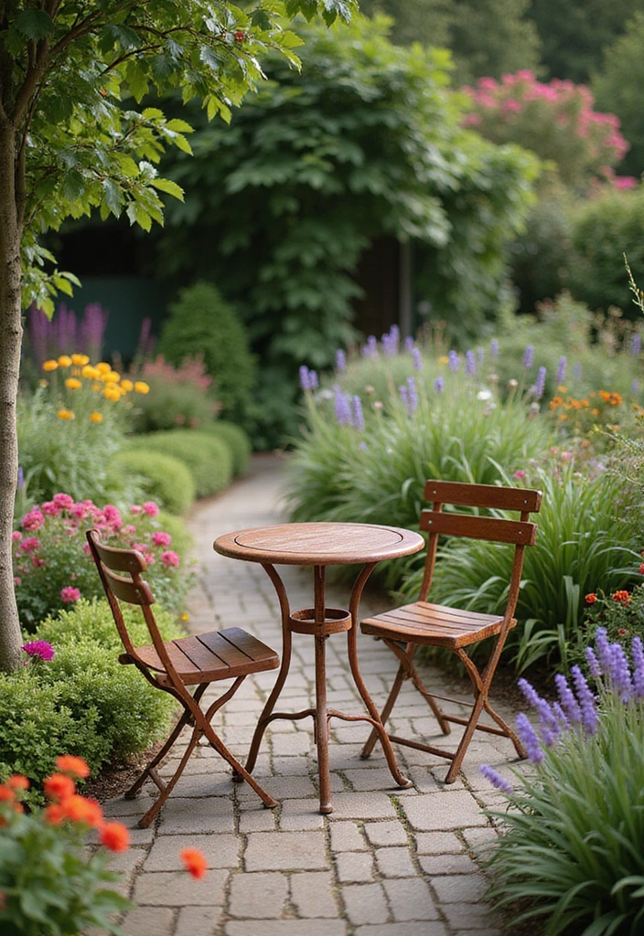 20 Colorful Garden Bistro Set Ideas That Will Brighten Up Your Outdoor Space! - 17. Earthy Brown with Colorful Accents