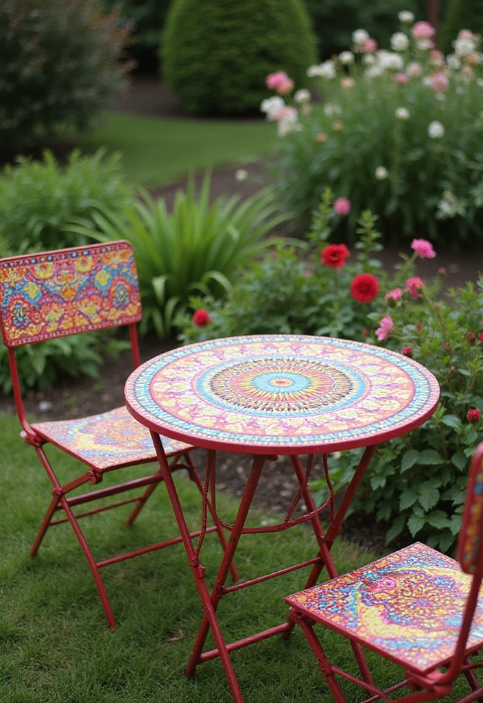 20 Colorful Garden Bistro Set Ideas That Will Brighten Up Your Outdoor Space! - 18. Colorful Geometric Patterns