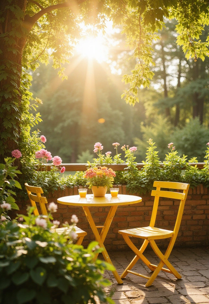 20 Colorful Garden Bistro Set Ideas That Will Brighten Up Your Outdoor Space! - 4. Bright Yellow Sunshine
