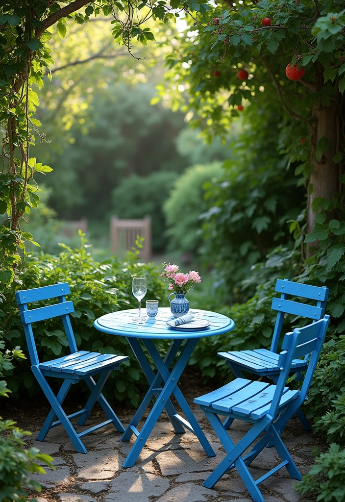 20 Colorful Garden Bistro Set Ideas That Will Brighten Up Your Outdoor Space! - 5. Deep Blue Serenity
