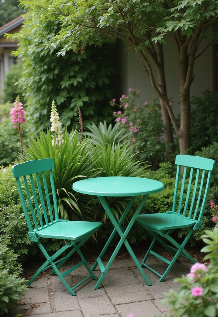 20 Colorful Garden Bistro Set Ideas That Will Brighten Up Your Outdoor Space! - 7. Vibrant Green for Nature Lovers