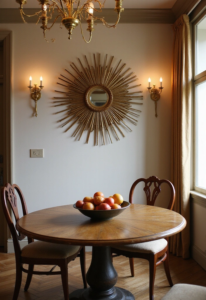 20 Luxury Dining Room Mirror Ideas That Will Make You Feel Like Royalty! - 3. Vintage Sunburst Mirror