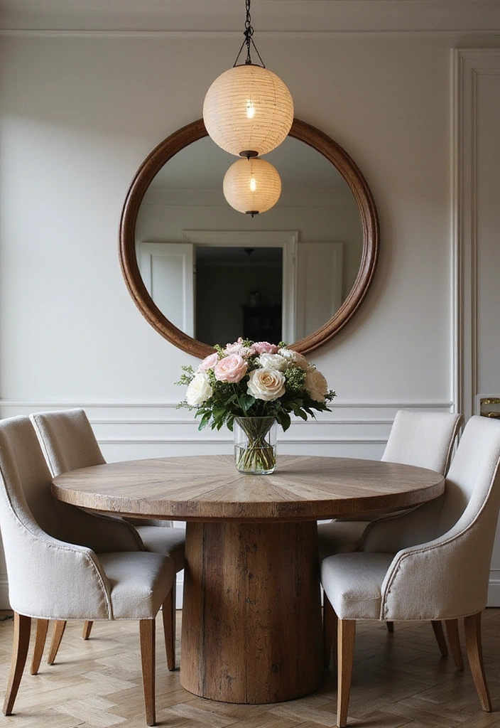 20 Luxury Dining Room Mirror Ideas That Will Make You Feel Like Royalty! - 8. Round Mirror Above the Table