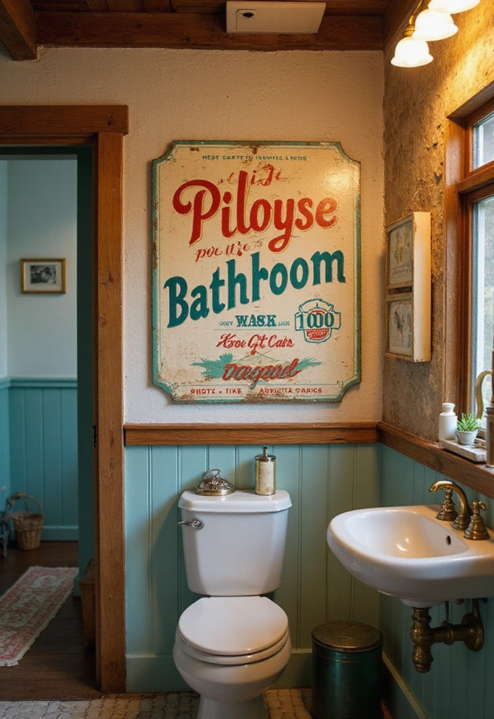 20 Personalized Bathroom Signs That Add a Touch of Family Love (You’ll Want #7!) - 11. Retro Bathroom Signs