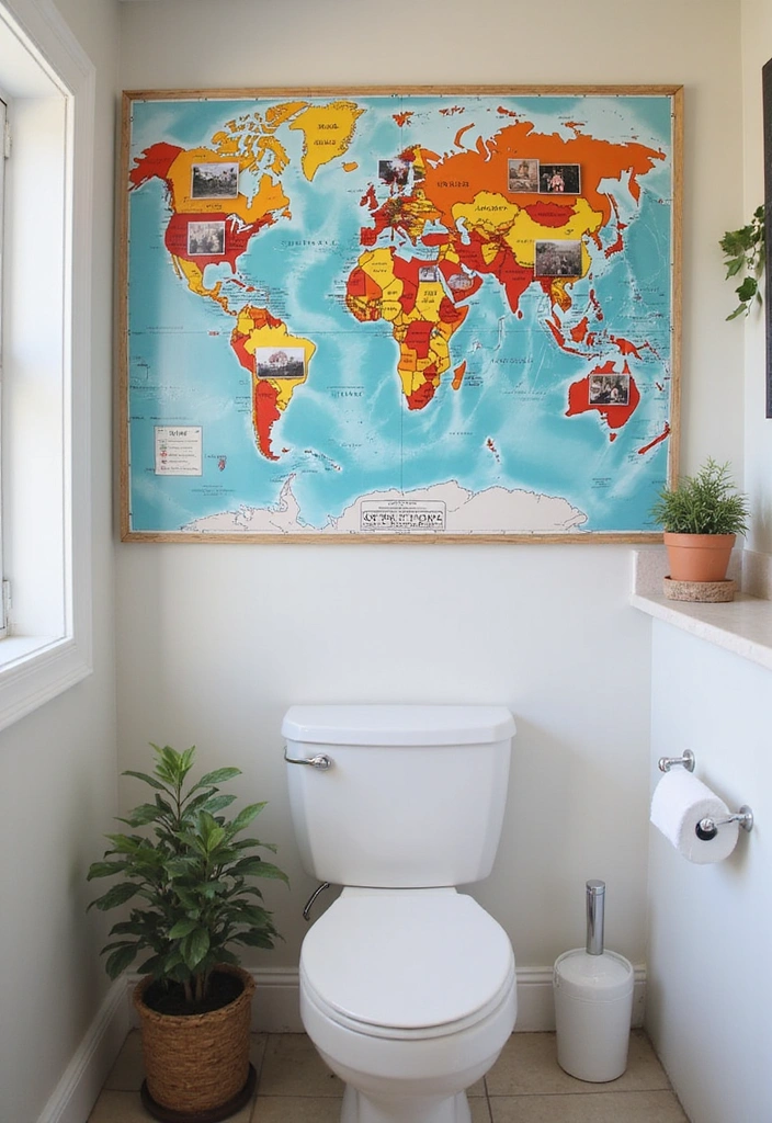 20 Personalized Bathroom Signs That Add a Touch of Family Love (You’ll Want #7!) - 20. Inspirational Travel Map