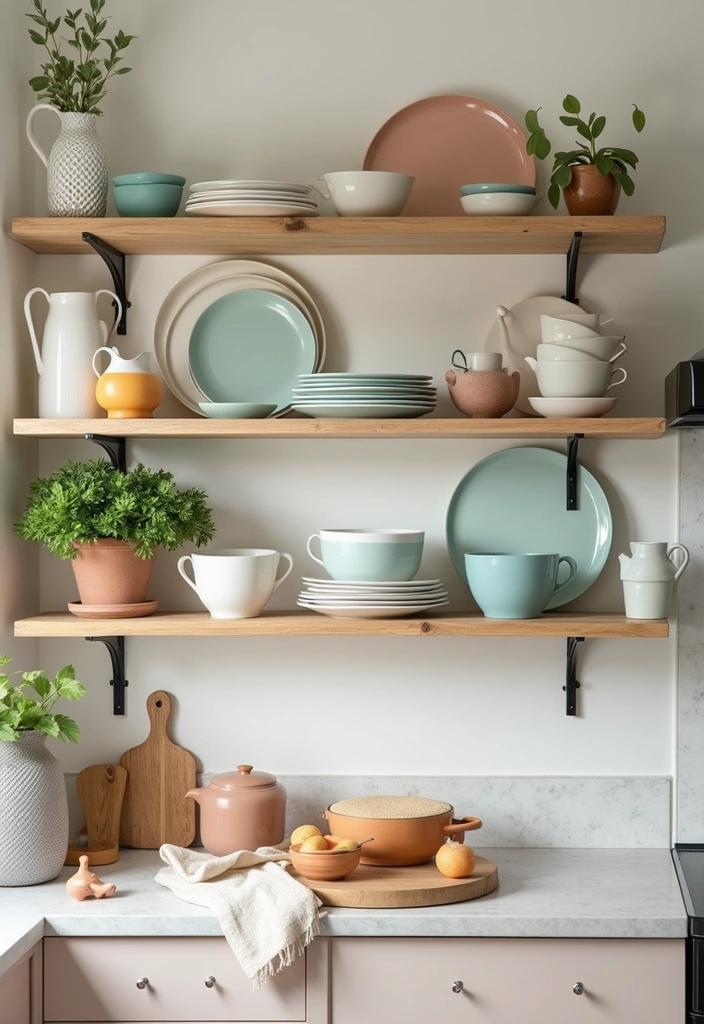 20 Small Open Kitchen Shelf Ideas That Maximize Space in Style (You'll Love #9!) - 1. Color Coordination for a Stylish Look