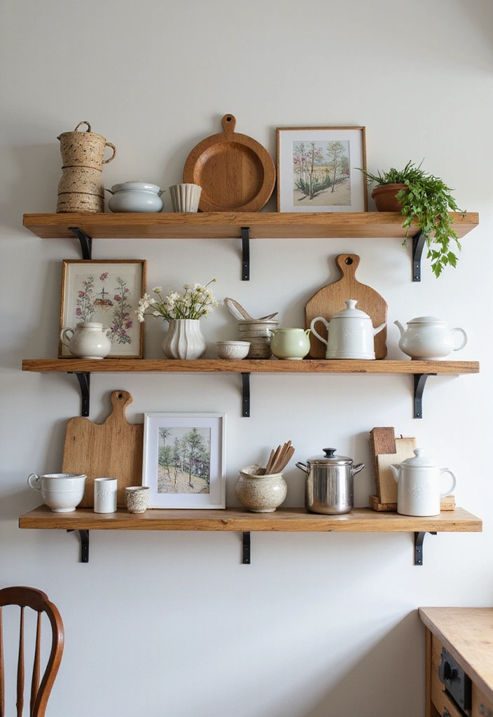 20 Small Open Kitchen Shelf Ideas That Maximize Space in Style (You'll Love #9!) - 11. Use Artwork as Decor