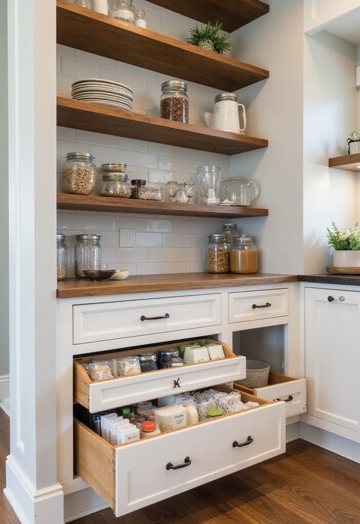 20 Small Open Kitchen Shelf Ideas That Maximize Space in Style (You'll Love #9!) - 17. Use Drawer Dividers on Shelves