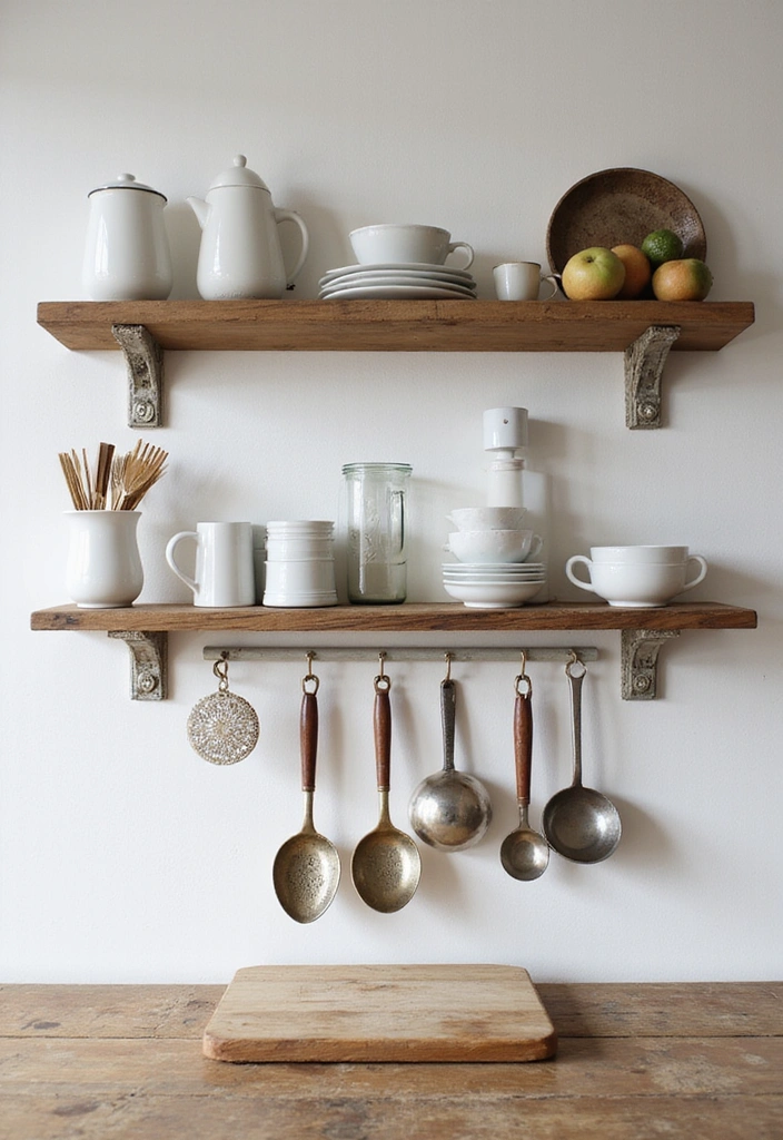 20 Small Open Kitchen Shelf Ideas That Maximize Space in Style (You'll Love #9!) - 18. Add Functional Hooks