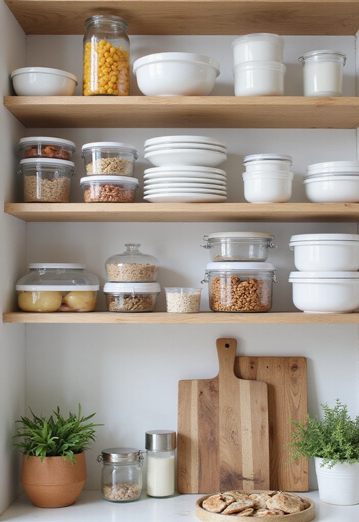 20 Small Open Kitchen Shelf Ideas That Maximize Space in Style (You'll Love #9!) - 19. Use Stackable Containers