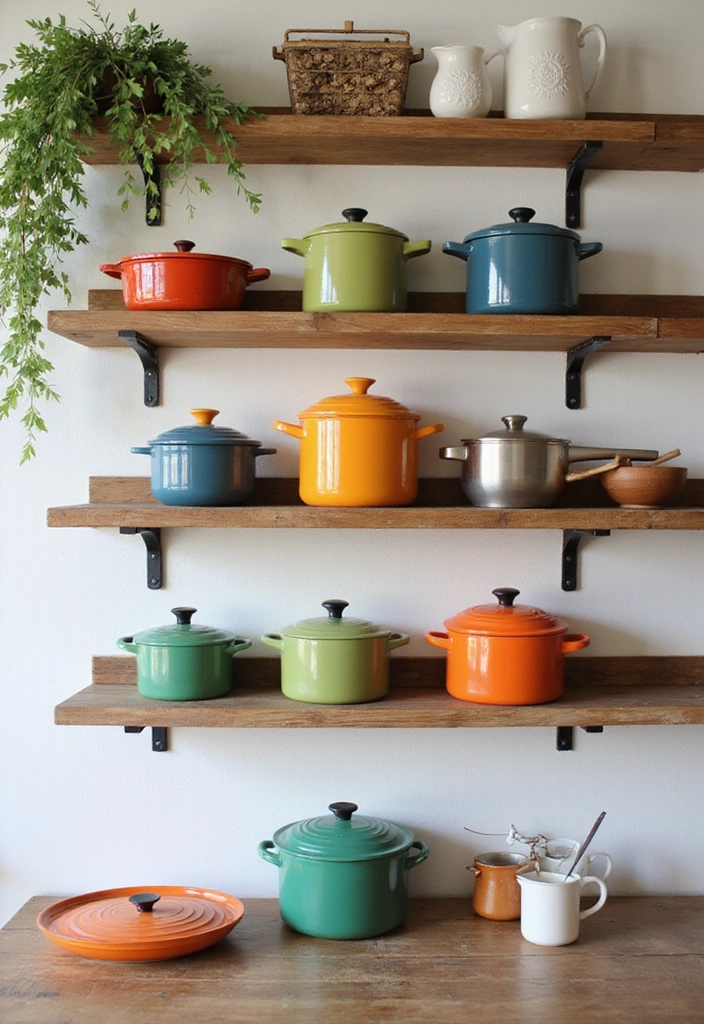 20 Small Open Kitchen Shelf Ideas That Maximize Space in Style (You'll Love #9!) - 6. Showcase Your Cookware