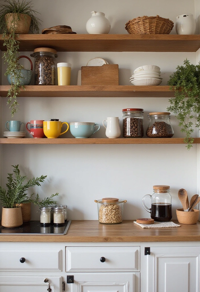 20 Small Open Kitchen Shelf Ideas That Maximize Space in Style (You'll Love #9!) - 7. Create a Coffee Nook