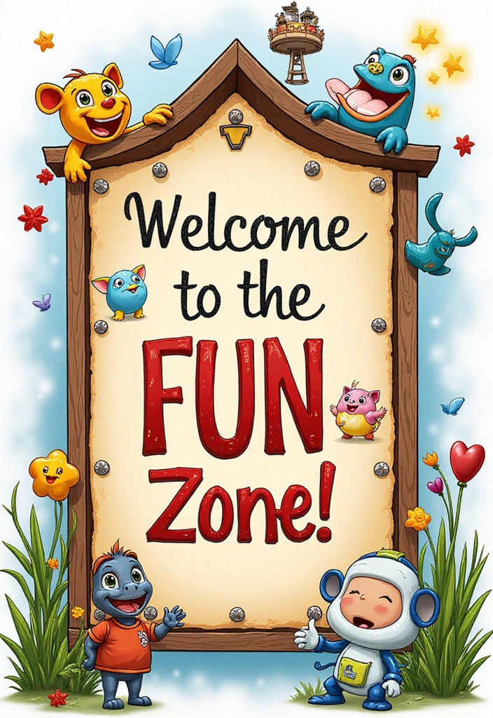 21 Adorable Kids Bathroom Sign Ideas That Will Make Them Smile (#11 Is So Cute!) - 12. Welcome to the Fun Zone!