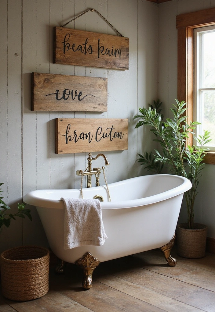 21 Charming DIY Bathroom Sign Ideas to Personalize Your Space (You'll Love #12!) - 1. Rustic Wood Signs