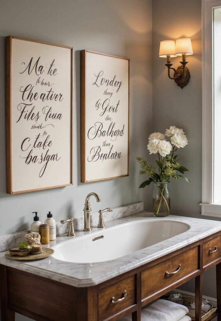21 Charming DIY Bathroom Sign Ideas to Personalize Your Space (You'll Love #12!) - 10. Elegant Script Signs