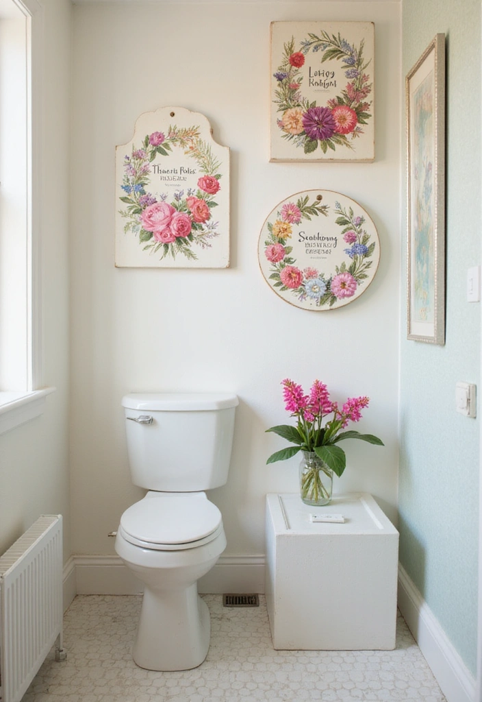 21 Charming DIY Bathroom Sign Ideas to Personalize Your Space (You'll Love #12!) - 7. Floral Accented Signs