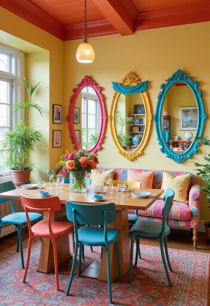 21 Decorative Mirror Ideas for Your Dining Room That Are Total Game Changers (Check Out #12!) - 14. Colorful Mirrors