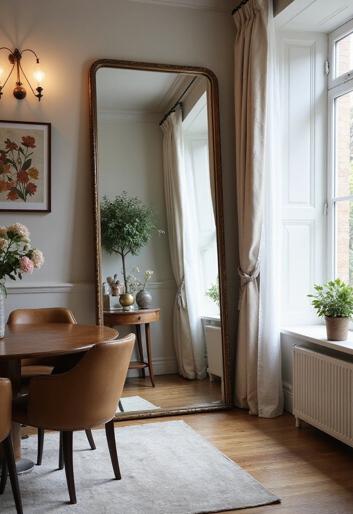 21 Decorative Mirror Ideas for Your Dining Room That Are Total Game Changers (Check Out #12!) - 16. Large Leaning Mirrors