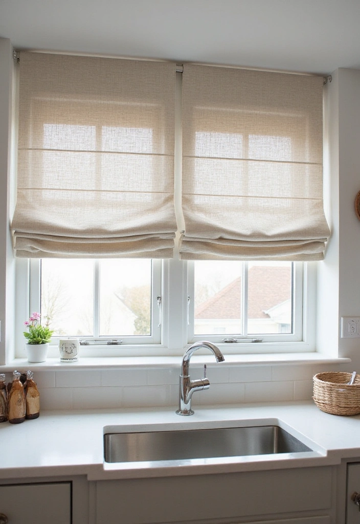 21 Kitchen Valance Ideas That Will Make You Fall in Love with Your Space Again! - 10. Sleek Roman Shades