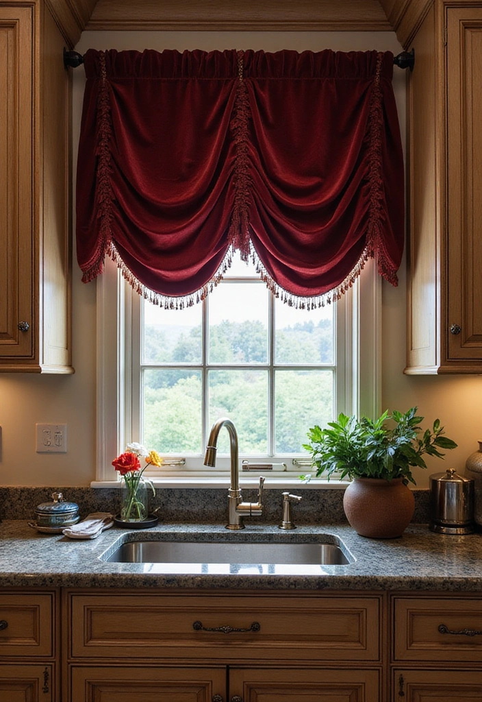 21 Kitchen Valance Ideas That Will Make You Fall in Love with Your Space Again! - 14. Elegant Velvet