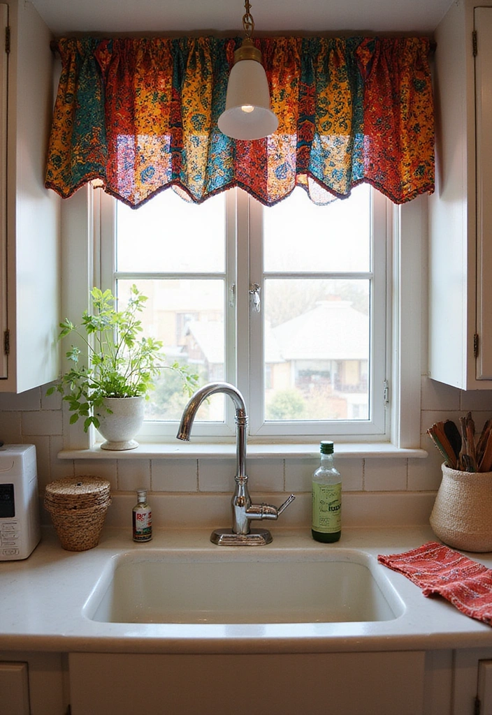 21 Kitchen Valance Ideas That Will Make You Fall in Love with Your Space Again! - 5. Colorful Bohemian Style