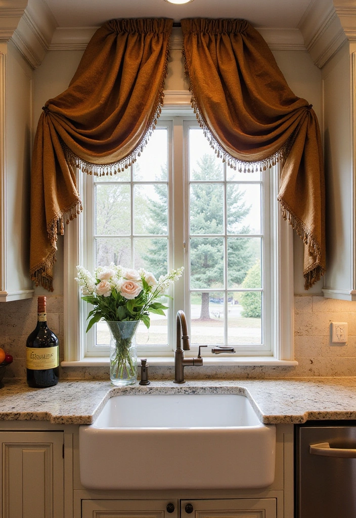 21 Kitchen Valance Ideas That Will Make You Fall in Love with Your Space Again! - 8. Elegant Draped Valance