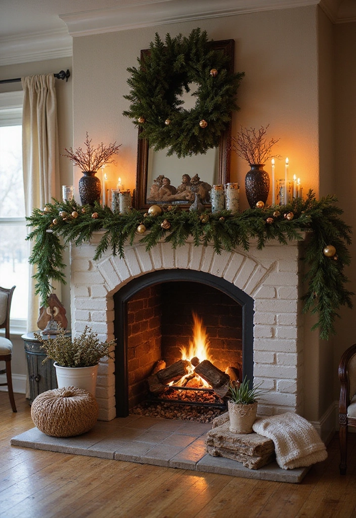 21 Seasonal Farmhouse Mantel Decor Ideas That Will Transform Your Home for Every Holiday! - 11. Cozy Fireside Memories