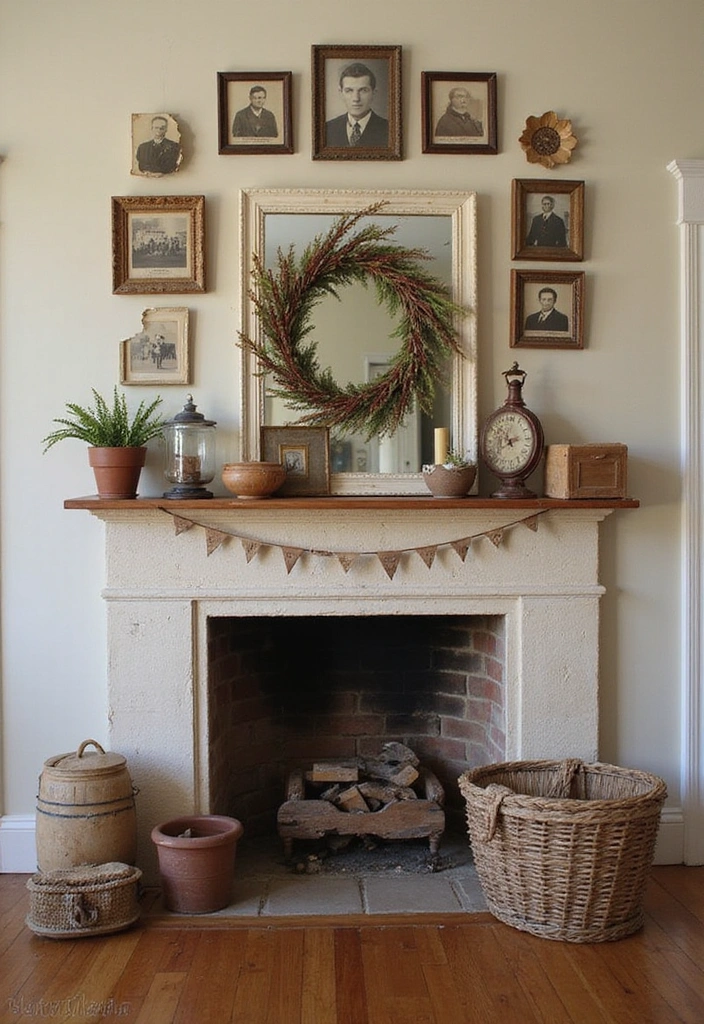 21 Seasonal Farmhouse Mantel Decor Ideas That Will Transform Your Home for Every Holiday! - 14. Vintage Charm