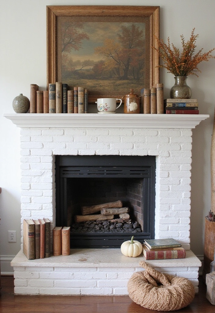 21 Seasonal Farmhouse Mantel Decor Ideas That Will Transform Your Home for Every Holiday! - 17. Bookish Retreat
