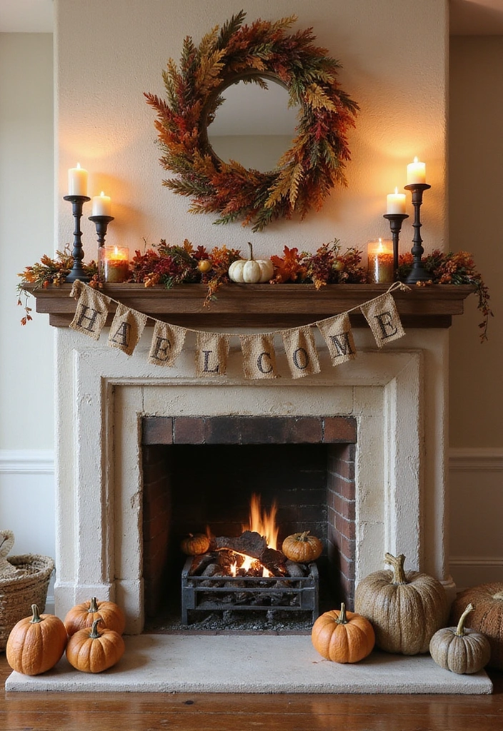 21 Seasonal Farmhouse Mantel Decor Ideas That Will Transform Your Home for Every Holiday! - 5. Rustic Thanksgiving