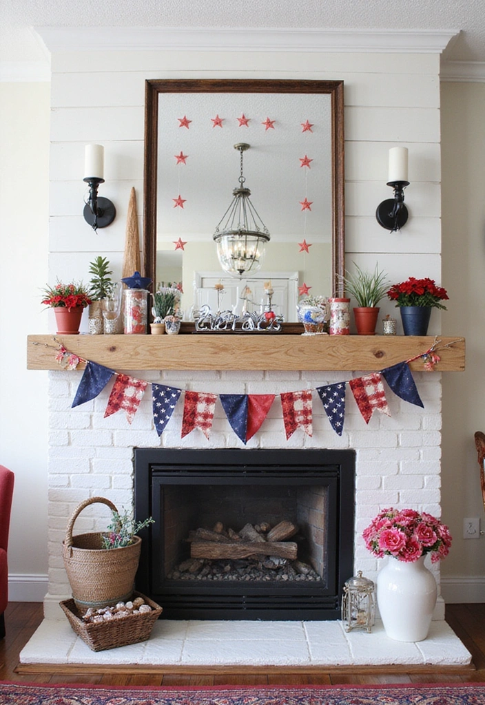 21 Seasonal Farmhouse Mantel Decor Ideas That Will Transform Your Home for Every Holiday! - 6. July 4th Celebration