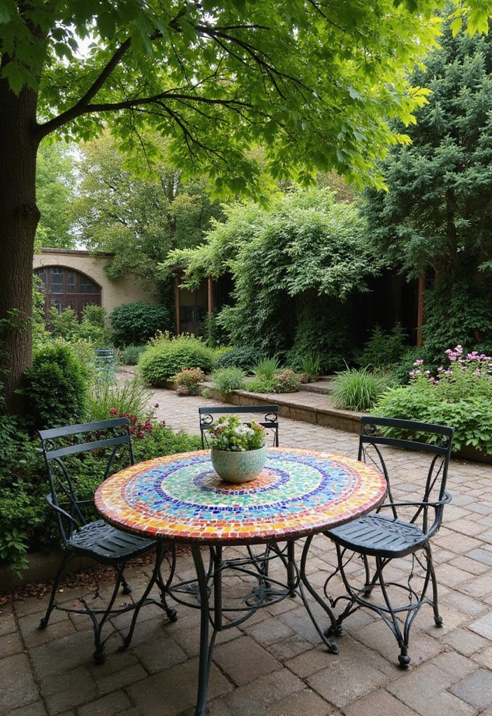21 Space-Saving Bistro Table Ideas That'll Turn Your Small Garden into a Cozy Retreat! - 14. Mosaic Bistro Tables