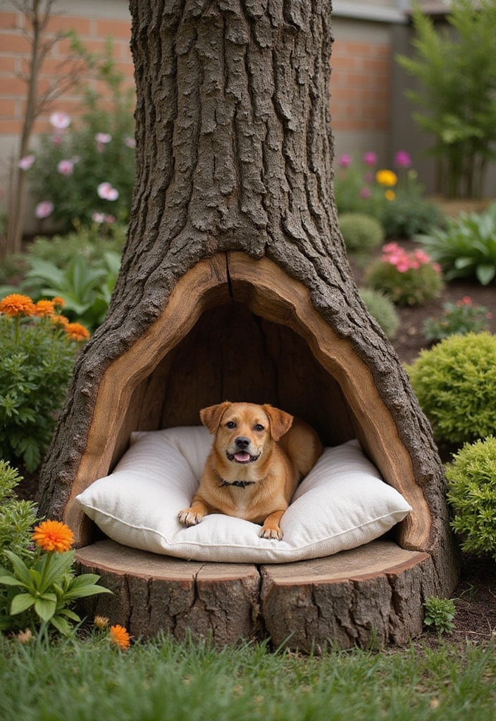 21 Stunning Tree Stump Furniture Ideas That Will Make Your Backyard the Talk of the Town! - 12. Stump Pet Beds