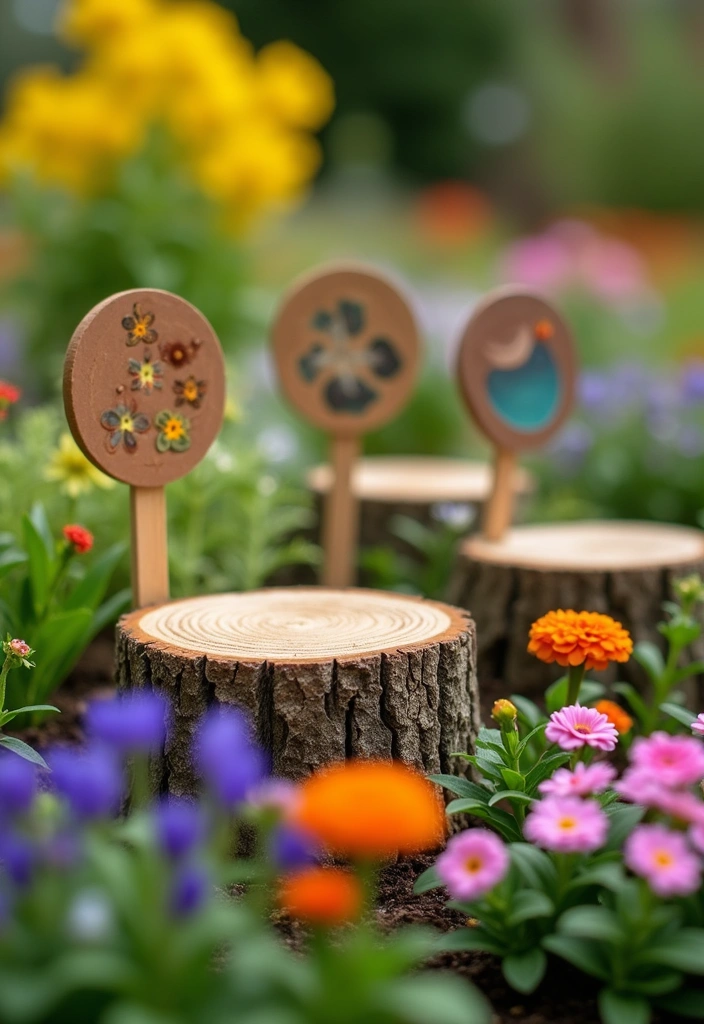 21 Stunning Tree Stump Furniture Ideas That Will Make Your Backyard the Talk of the Town! - 21. Tree Stump Garden Markers