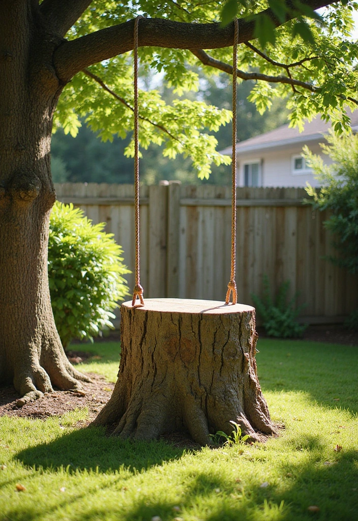 21 Stunning Tree Stump Furniture Ideas That Will Make Your Backyard the Talk of the Town! - 7. Tree Stump Swing
