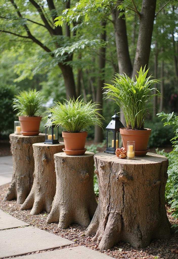 21 Stunning Tree Stump Furniture Ideas That Will Make Your Backyard the Talk of the Town! - 9. Stump Display Stands