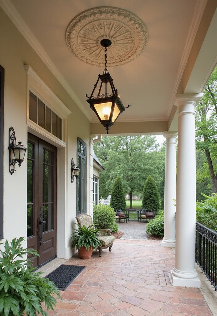 21 Trendy Porch Ceiling Designs That'll Transform Your Outdoor Space! - 10. Decorative Ceiling Medallions