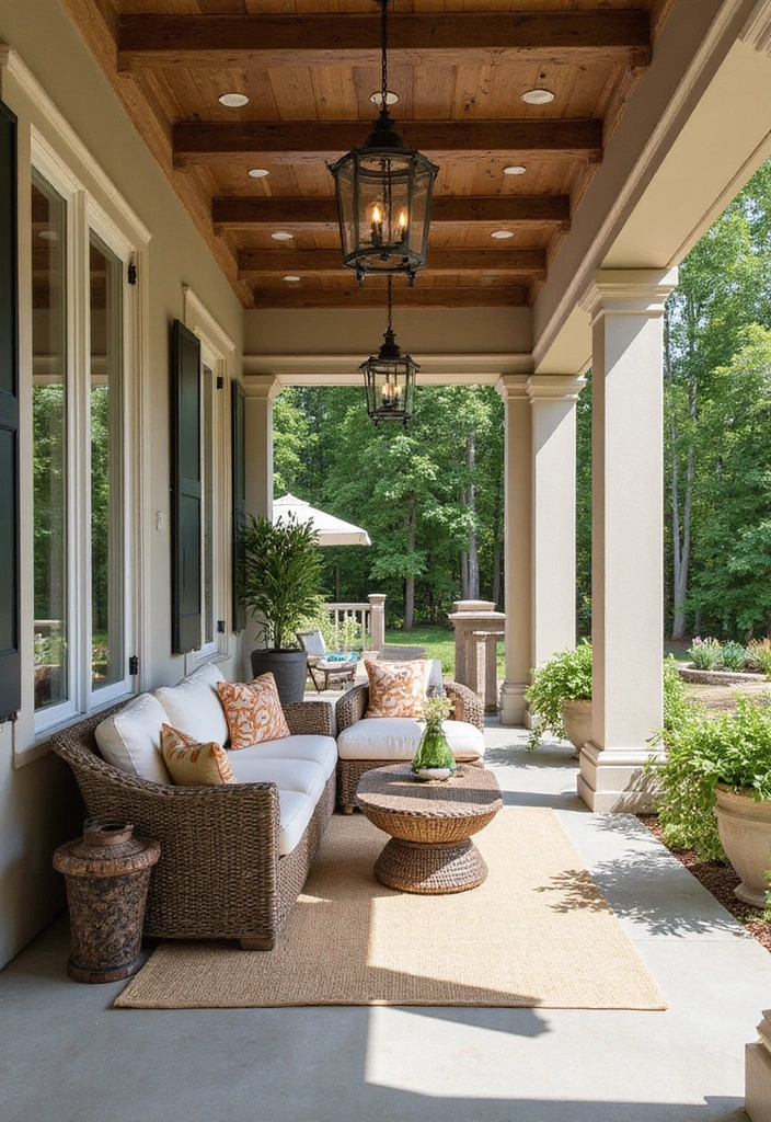 21 Trendy Porch Ceiling Designs That'll Transform Your Outdoor Space! - 14. Decorative Beams