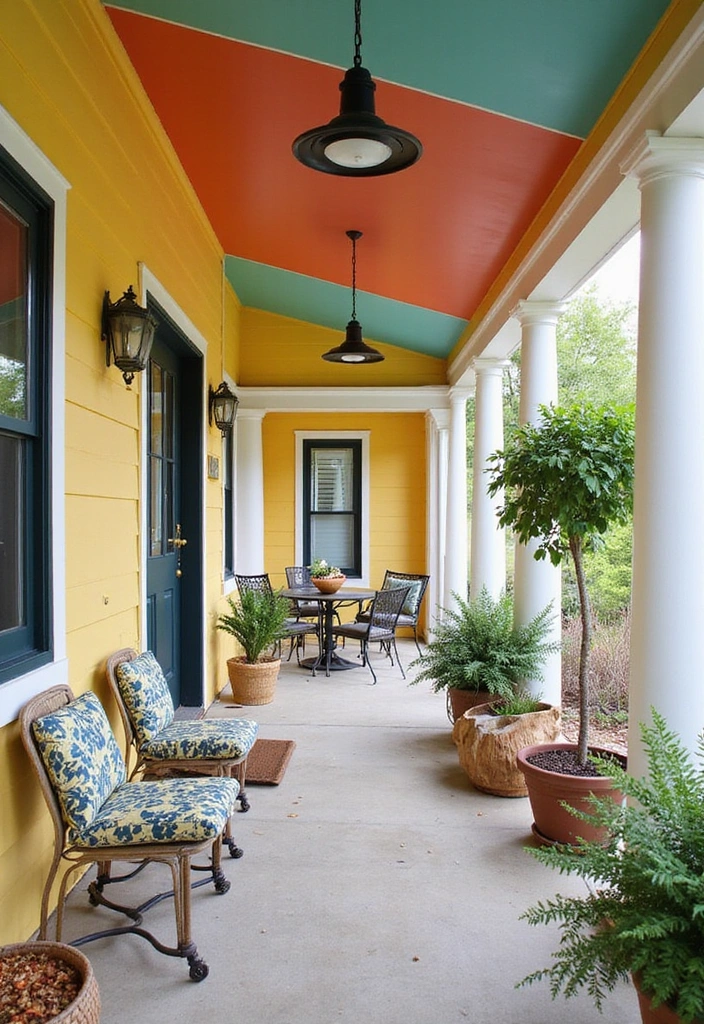 21 Trendy Porch Ceiling Designs That'll Transform Your Outdoor Space! - 18. Color-Blocked Ceilings