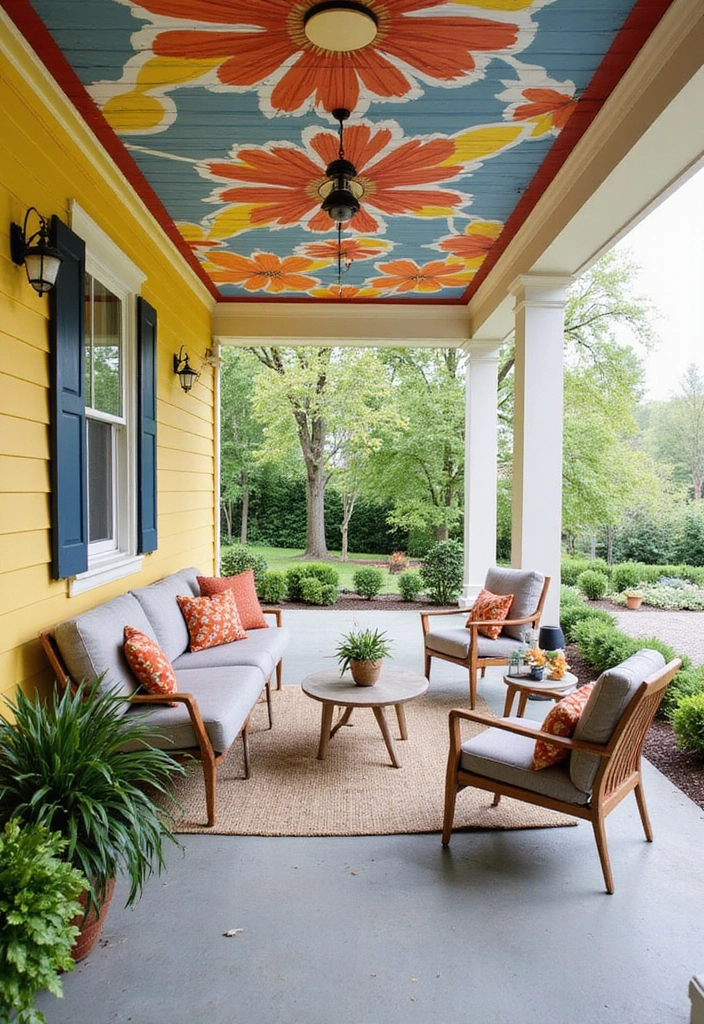 21 Trendy Porch Ceiling Designs That'll Transform Your Outdoor Space! - 2. Painted Patterns